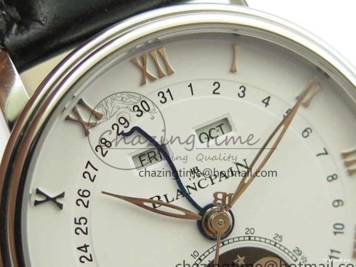 0128 MultiPurpose Villeret 6654 SS Complicated Function OMF 1:1 Best Edition White Dial on Black Leather Strap A6654 V 7901